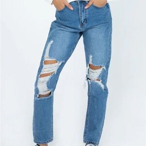 Princess Polly Blue Straight Leg Distressed Denim